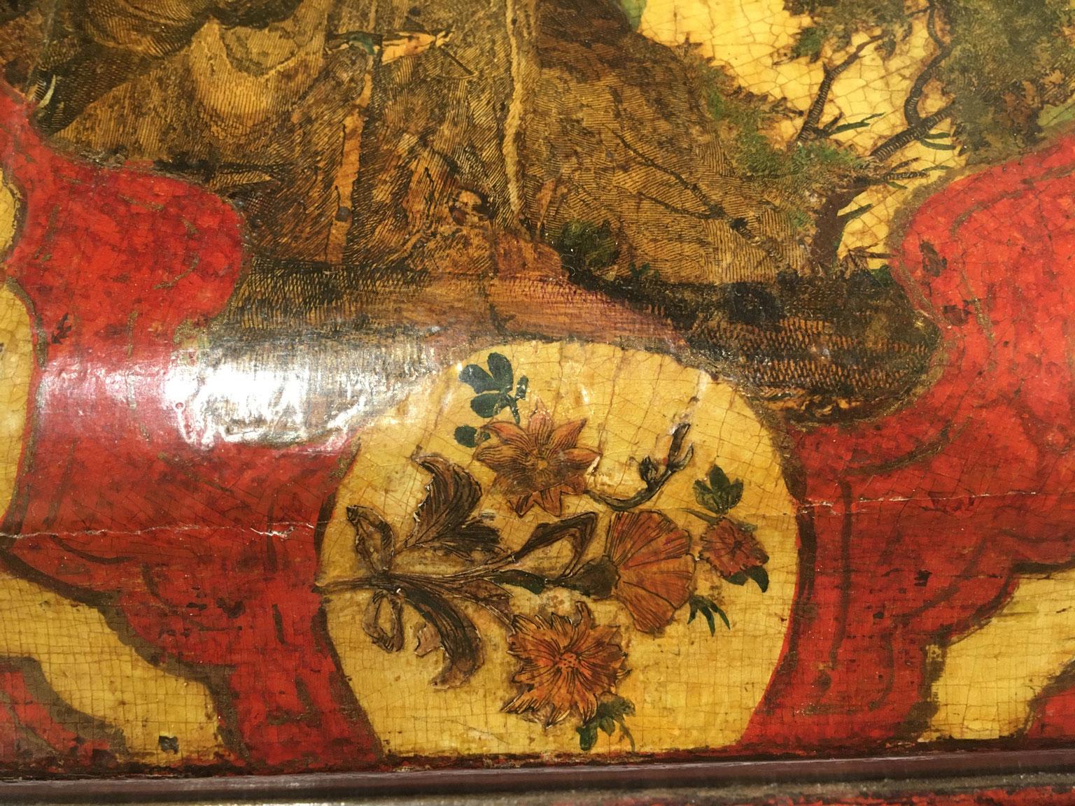 1750 Venezia Italia Caja de madera lacada roja y amarilla Joyero en venta 2