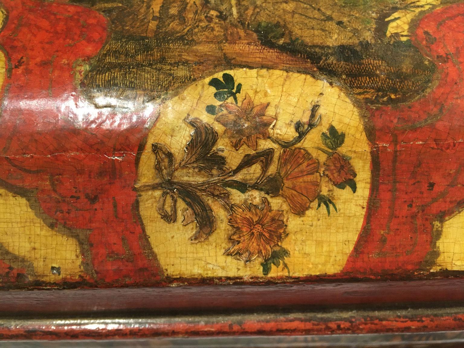1750 Venezia Italia Caja de madera lacada roja y amarilla Joyero en venta 3