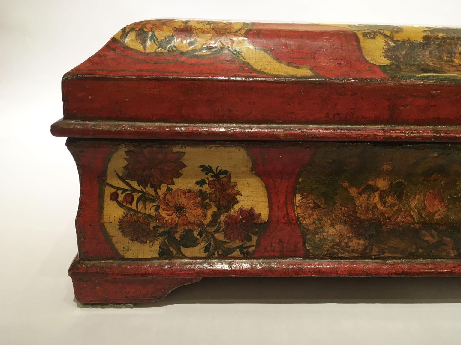 1750 Venezia Italia Caja de madera lacada roja y amarilla Joyero Italiano en venta