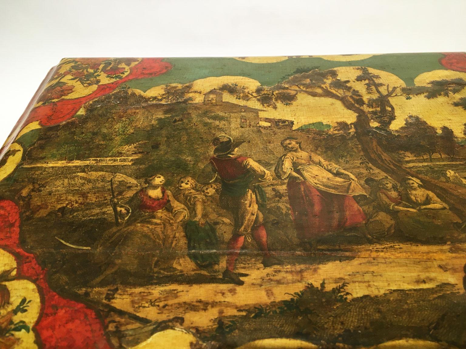 1750 Venezia Italia Caja de madera lacada roja y amarilla Joyero siglo XVIII en venta