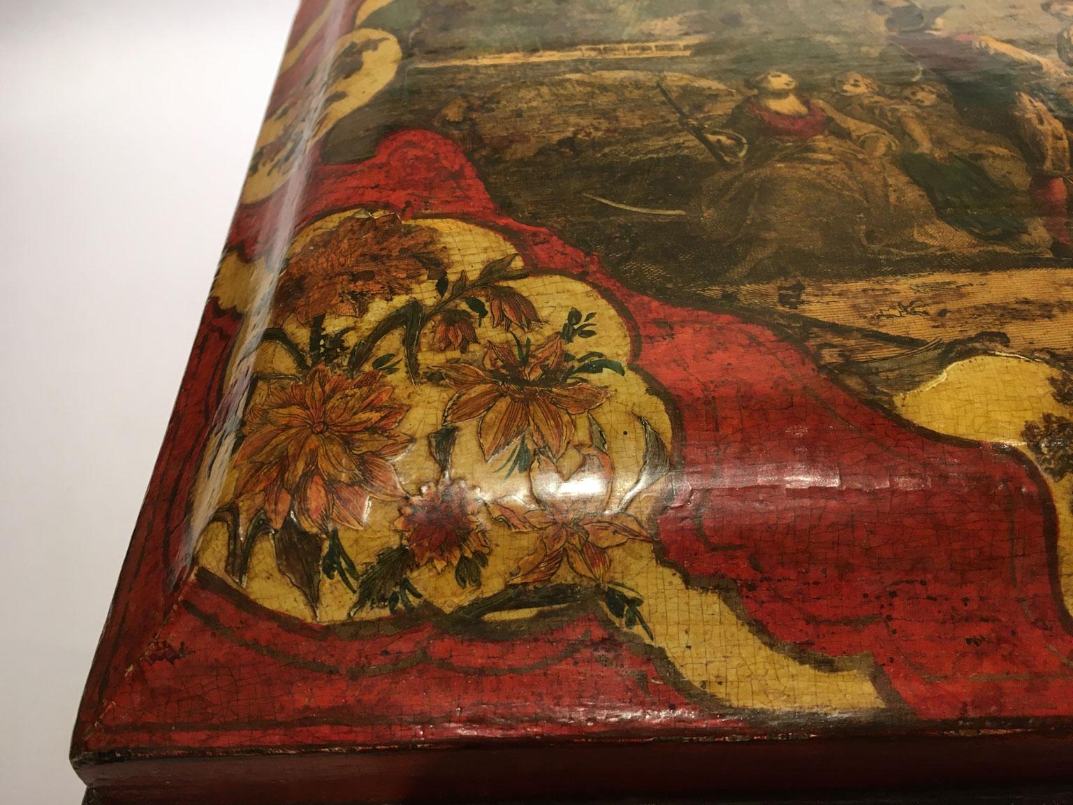 1750 Venezia Italia Caja de madera lacada roja y amarilla Joyero en venta 1