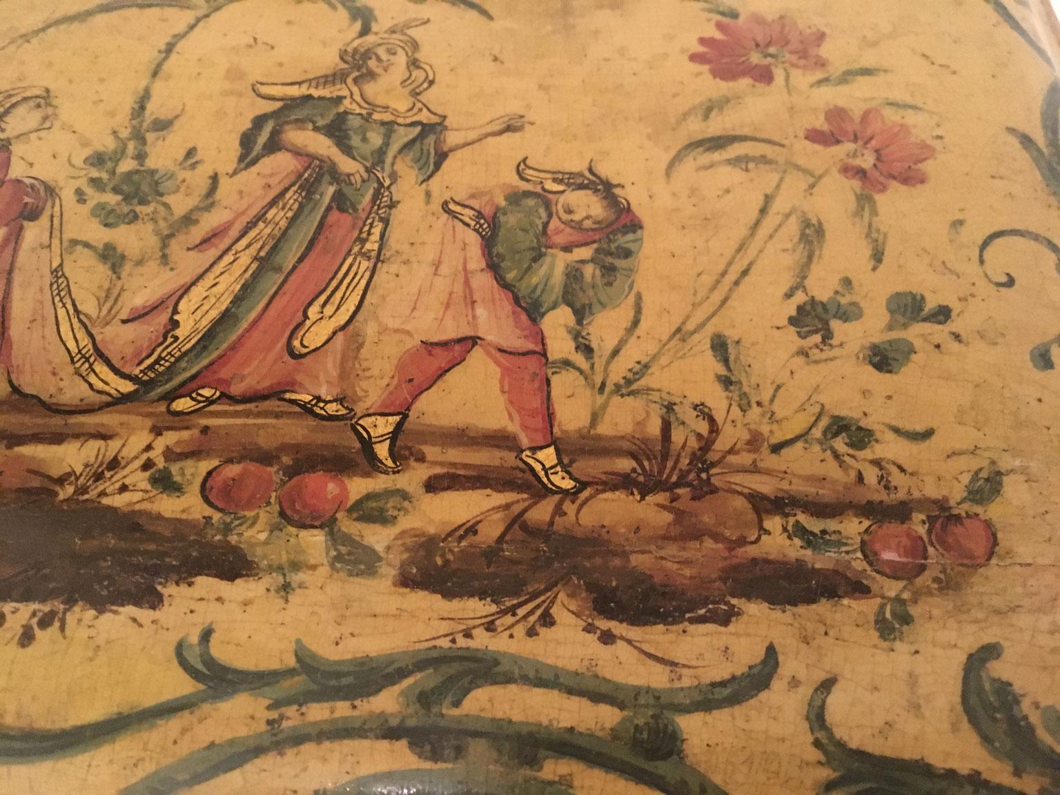 1750 Venecia Italia Rococó Caja de madera lacada amarilla y joyero en venta 11