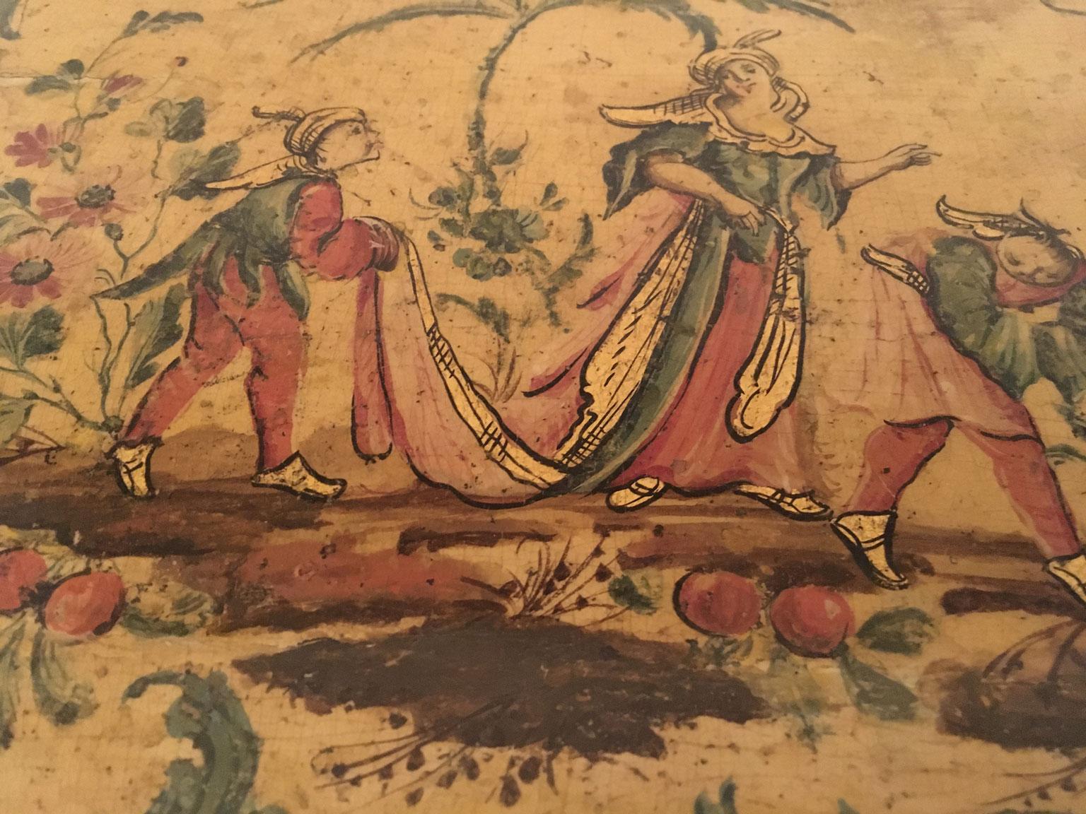 1750 Venecia Italia Rococó Caja de madera lacada amarilla y joyero en venta 12