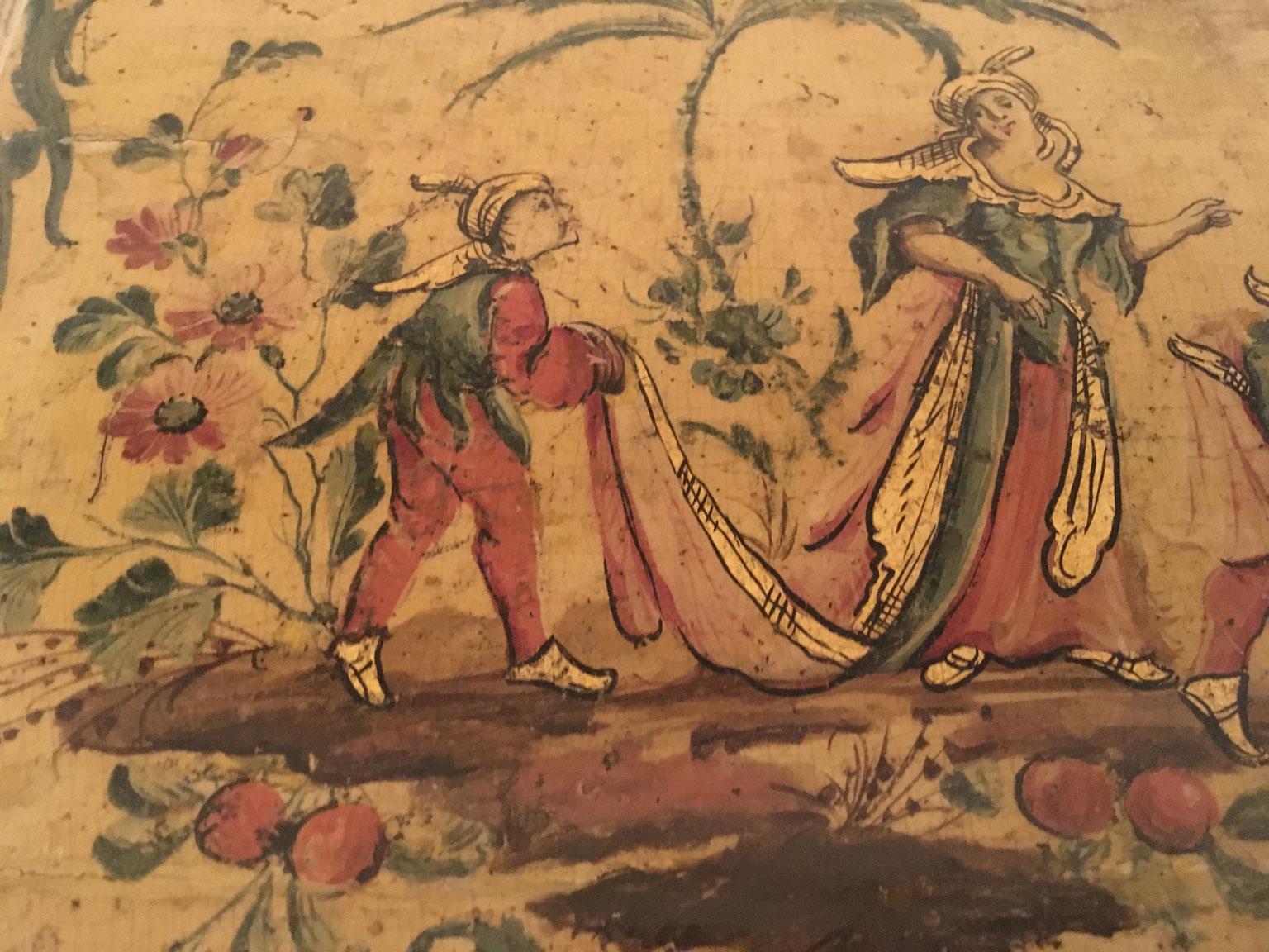 1750 Venecia Italia Rococó Caja de madera lacada amarilla y joyero en venta 13