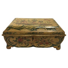 1750 Venezia Italy Rococo Lacquered Wooden Yellow Box and Jewelry Case