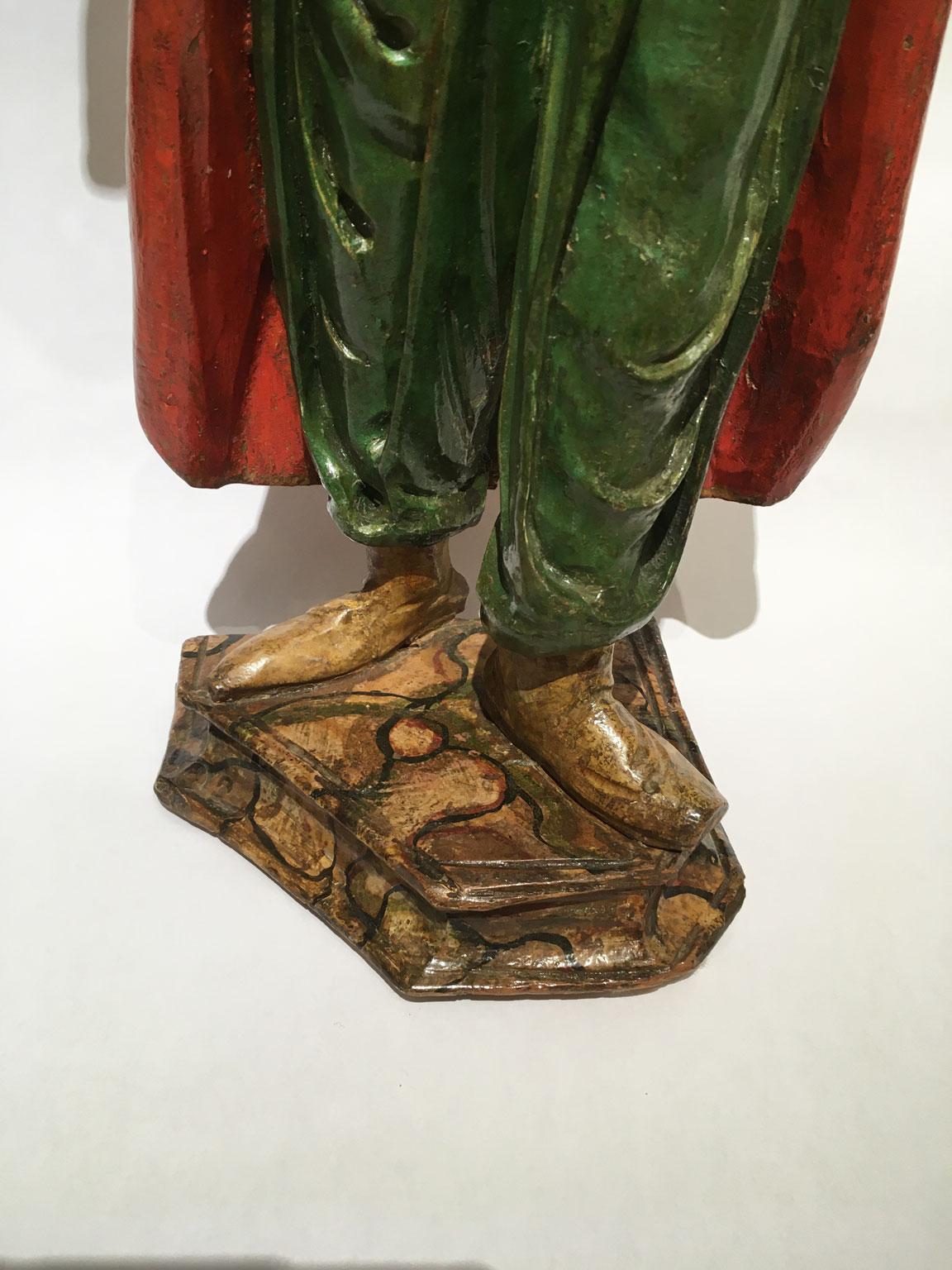 1750 Venecia Italia Escultura lacada policromada y grabada en madera Rococó en venta