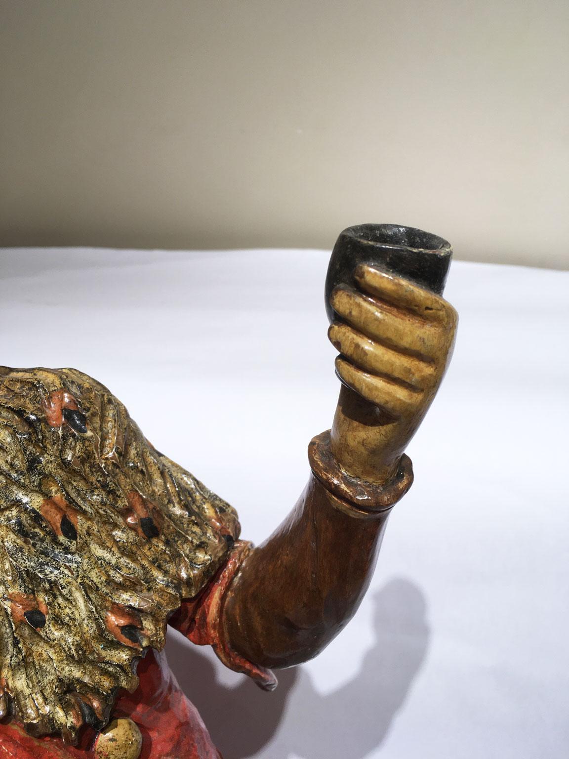 1750 Venecia Italia Escultura lacada policromada y grabada en madera Hecho a mano en venta
