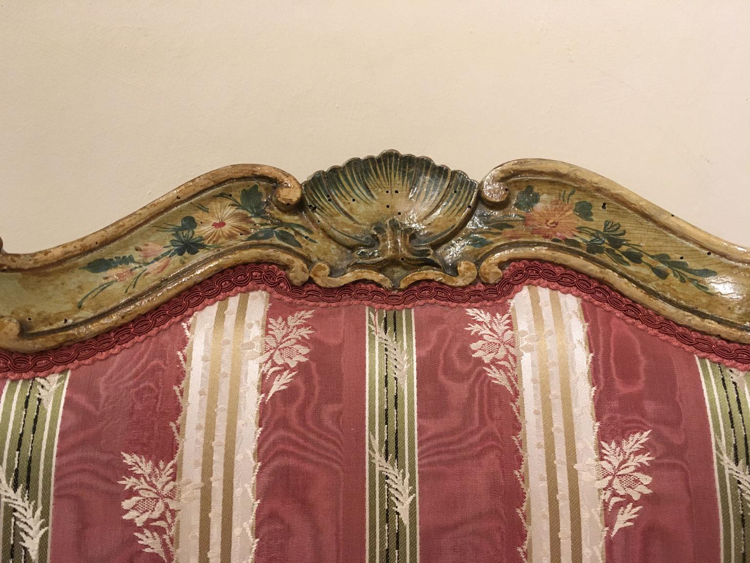 Italian 1750 Venezia Italy Set 3 Green Lacquered Wooden Engraved Chairs with Flowers For Sale
