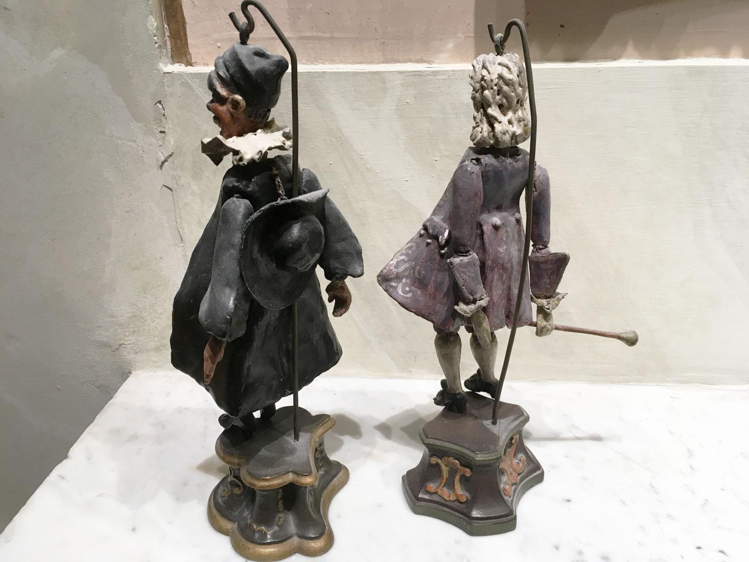 1750 Venezia Italy Set 7 Lacquered Puppets Polychrome Wooden and Papier Machè For Sale 4