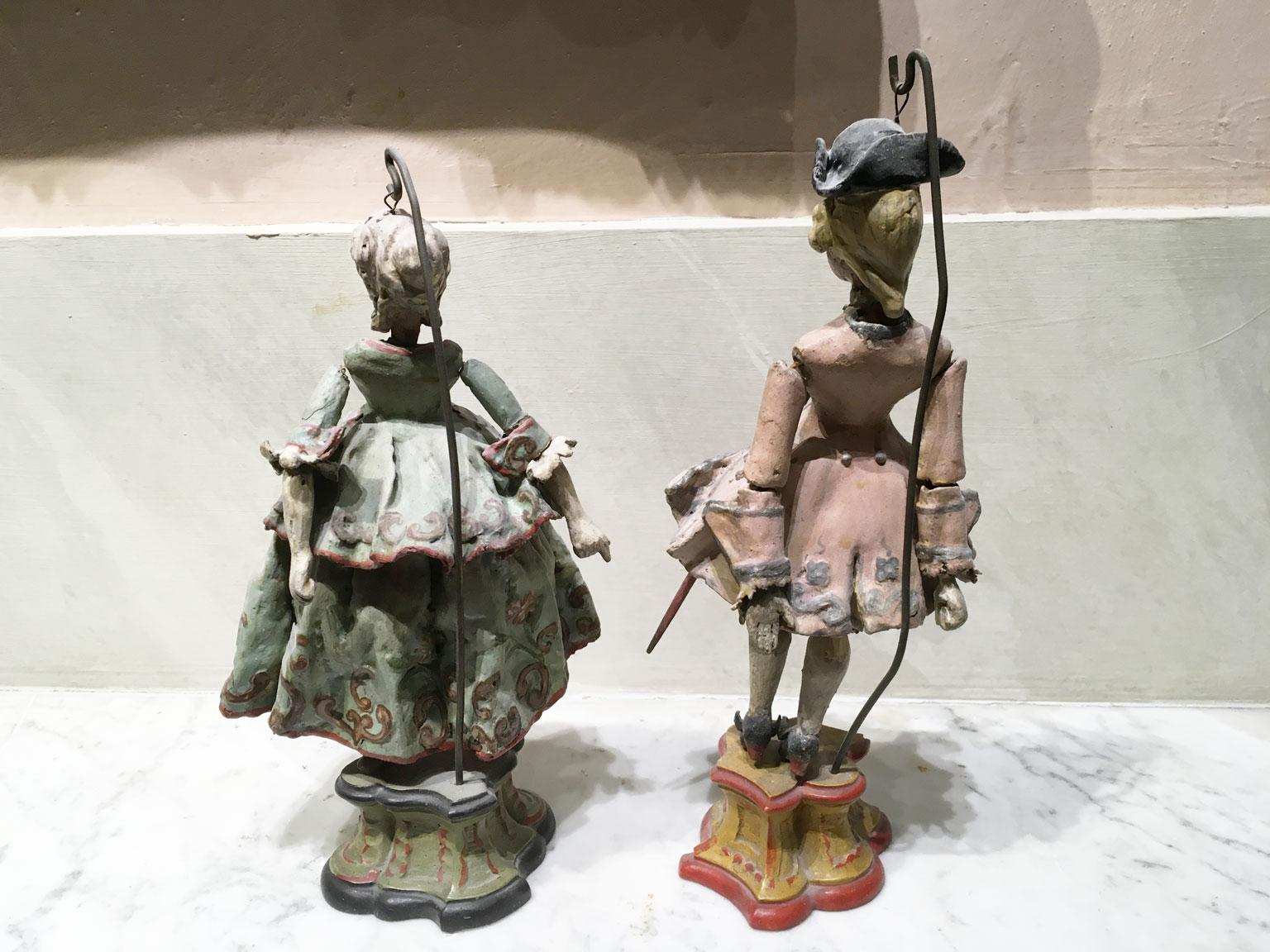 1750 Venezia Italy Set 7 Lacquered Puppets Polychrome Wooden and Papier Machè For Sale 6