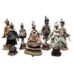 1750 Venezia Italia Set 7 Marionetas Lacadas Madera Policromada y Papel Maché