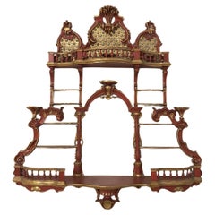 1750 Venezia Italia Madera Lacada Roja Tallada Credenza Porcelana Soporte