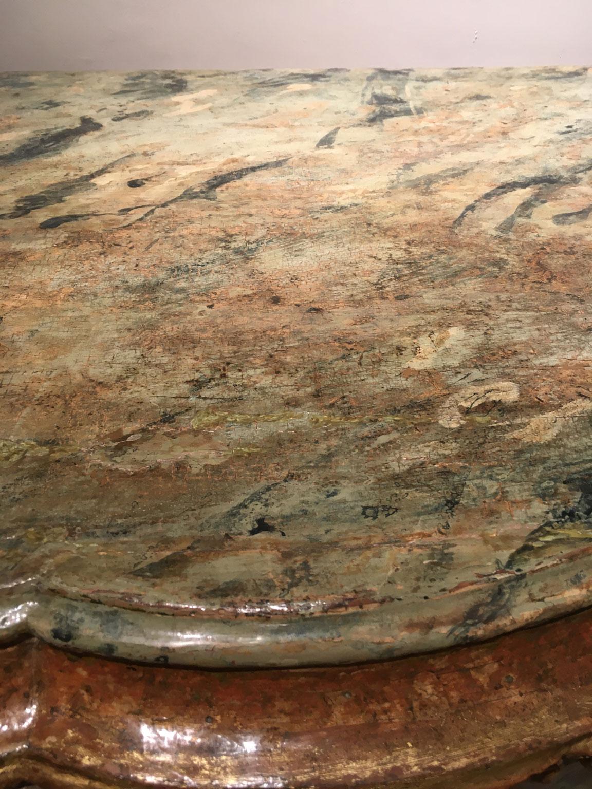 Console Venezia en bois laqué bleu clair et vert avec fleurs, 1750 en vente 10
