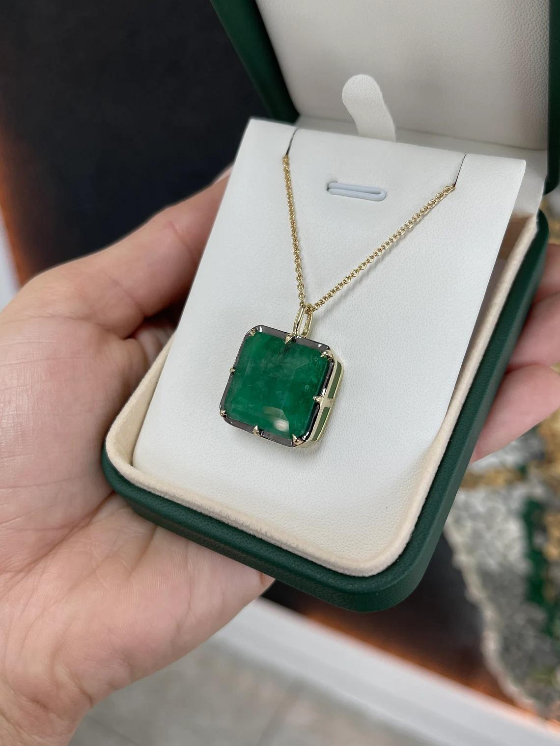 Women's 17.50ct 14K Large Asscher Cut Emerald Georgian Styled Solitaire 8 Prong Pendant For Sale