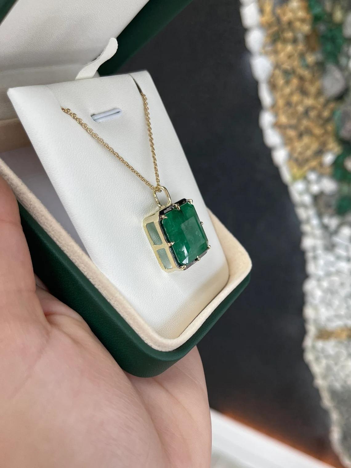 17.50ct 14K Large Asscher Cut Emerald Georgian Styled Solitaire 8 Prong Pendant For Sale 1
