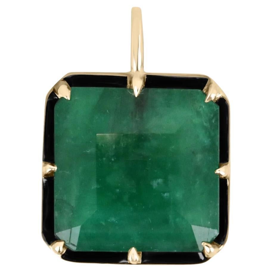 17.50ct 14K Large Asscher Cut Emerald Georgian Styled Solitaire 8 Prong Pendant