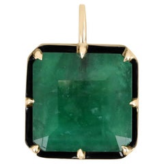 17.50ct 14K Large Asscher Cut Emerald Georgian Styled Solitaire 8 Prong Pendant