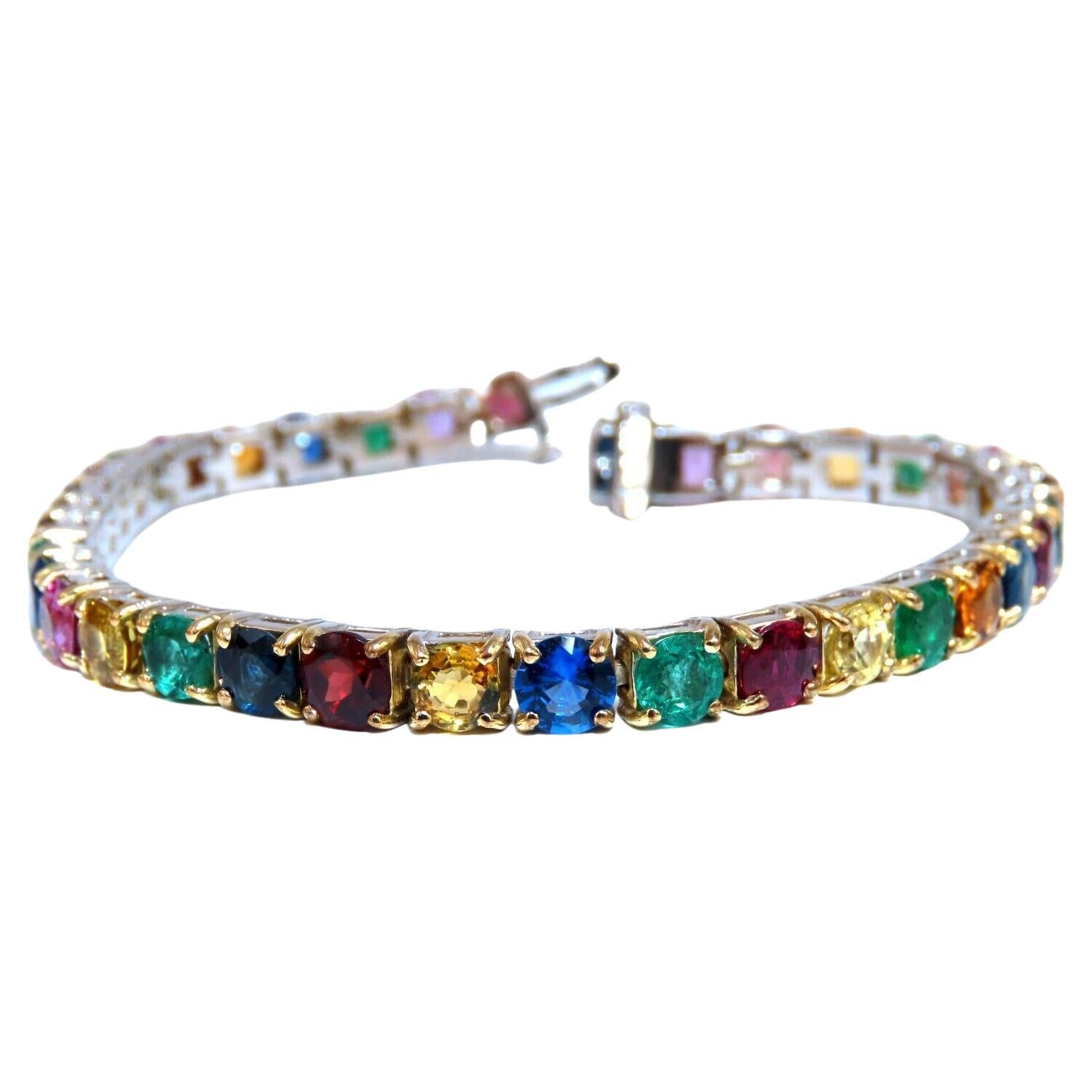 Bracelet tennis ligne de 14 carats en saphirs naturels, rubis, émeraudes et grenats verts de 17,50 carats en vente