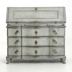 1750s-1760s Fine Scandinavian Bureau, with Original Bronze Hardware, Lock, Key
