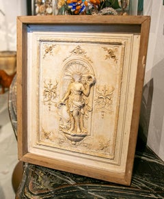 1750s Antique Decorative Panel in Relief with Classic Stucco Figure