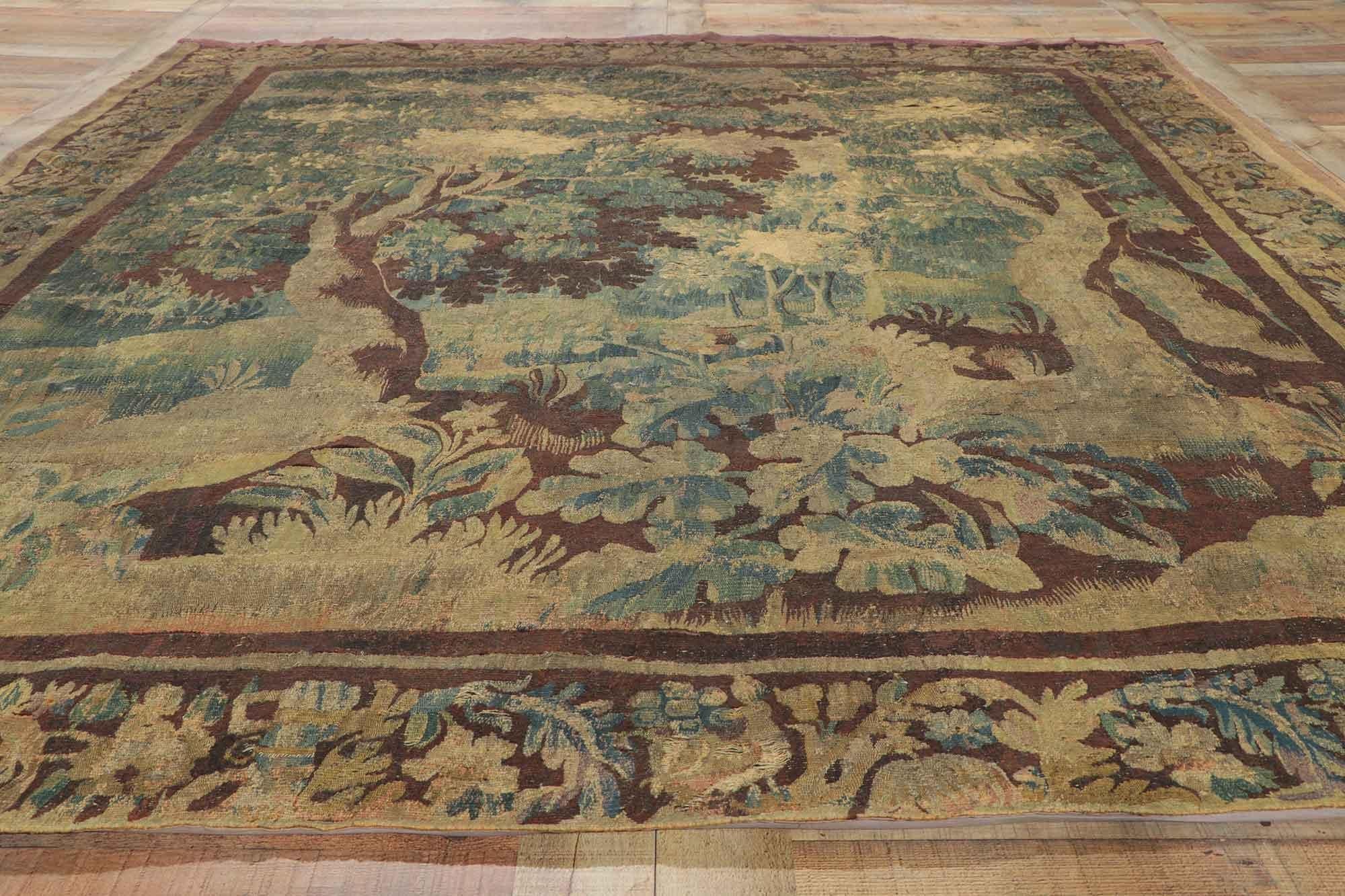 Hand-Woven 1750's Antique French Aubusson Verdure Tapestry