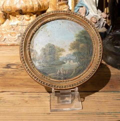 1750s Antike Landschaft Miniatur auf Panel in ovalen vergoldeten Rahmen gemalt