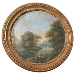 1750s Antike Landschaft Miniatur auf Panel in ovalen vergoldeten Rahmen gemalt