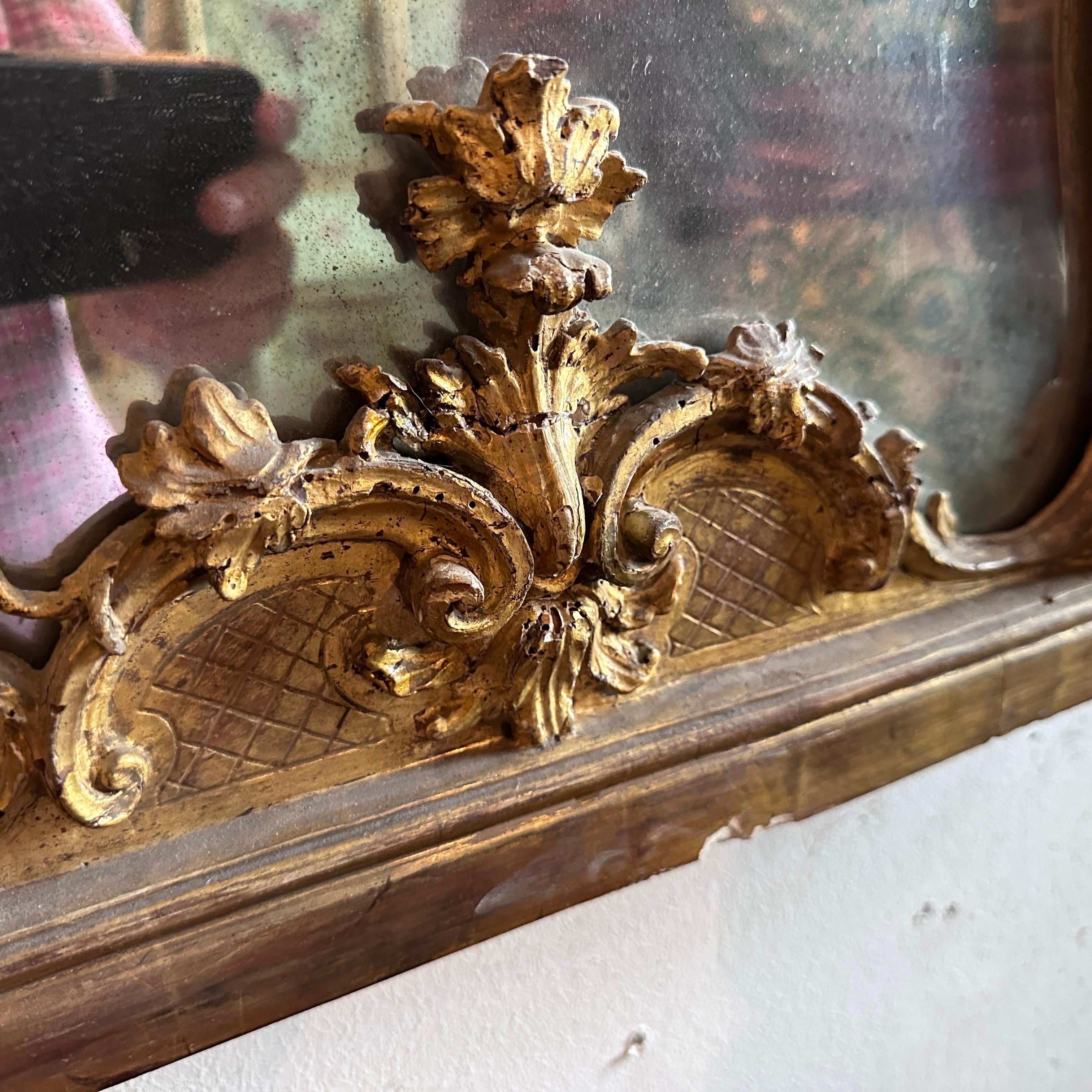 1750s Baroque Hand-Carved Giltwood Sicilian Wall Mirror For Sale 10