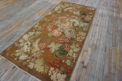 1750s Brown Floral Antique England Axminster Rug 4' x 8' 8" Knotted Wool Carpet