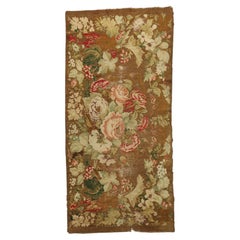 1750s Brown Floral Antique England Axminster Rug 4' x 8' 8" Knotted Wool Carpet