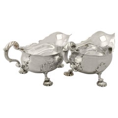 1750s Georgian English Sterling Silver Gravy Boats by Fuller White
