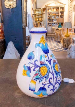 1750s Hand-painted Italian Ceramic Lamp signed Bardielli with Birds