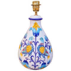 1750s Hand-painted Italian Ceramic Lamp signed Bardielli with Birds