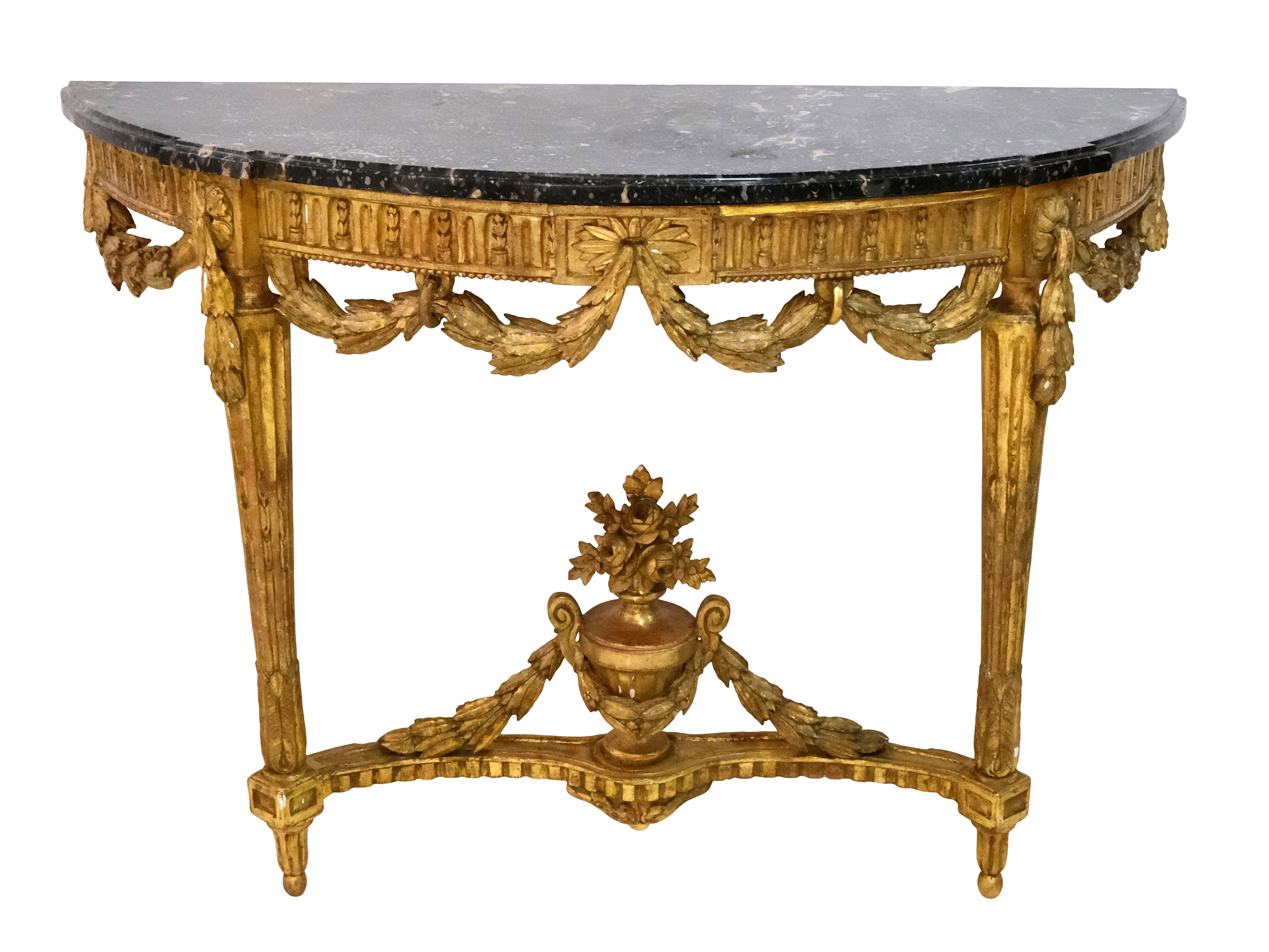 Louis XVI 1750s Louis Seize XVI Golden Console Table with Marble and original Mirror  For Sale