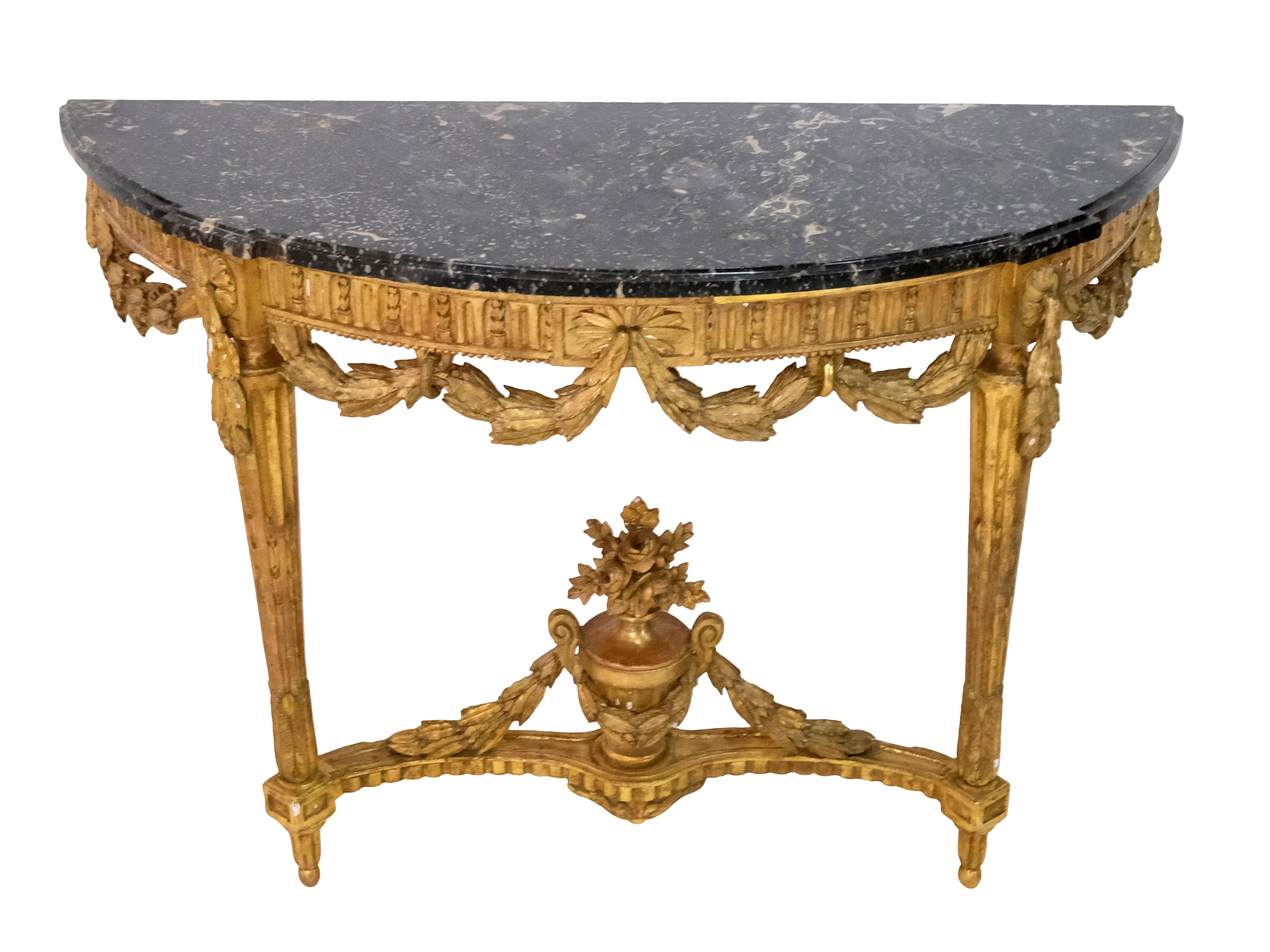 French 1750s Louis Seize XVI Golden Console Table with Marble and original Mirror  For Sale