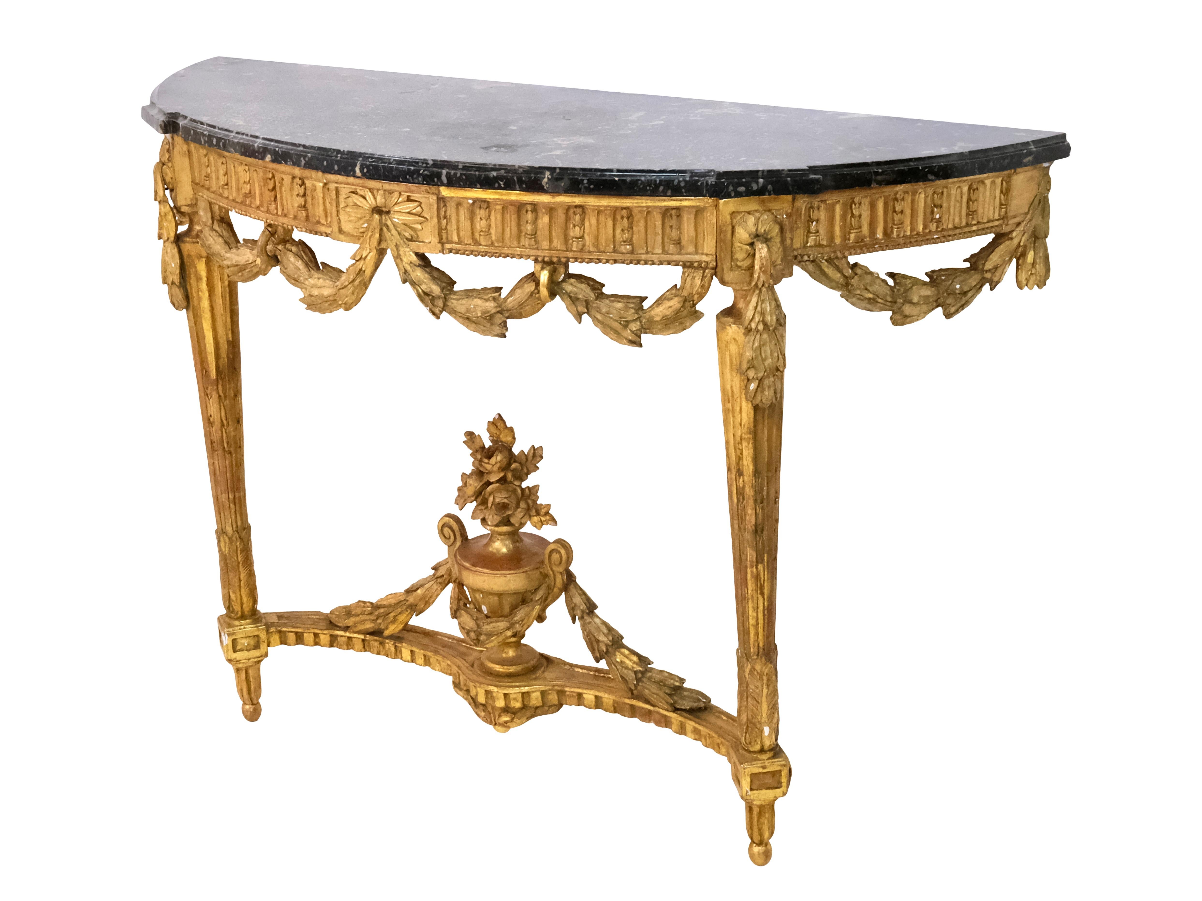 1750s Louis Seize XVI Golden Console Table with Marble and original Mirror  In Fair Condition For Sale In Ulm, DE