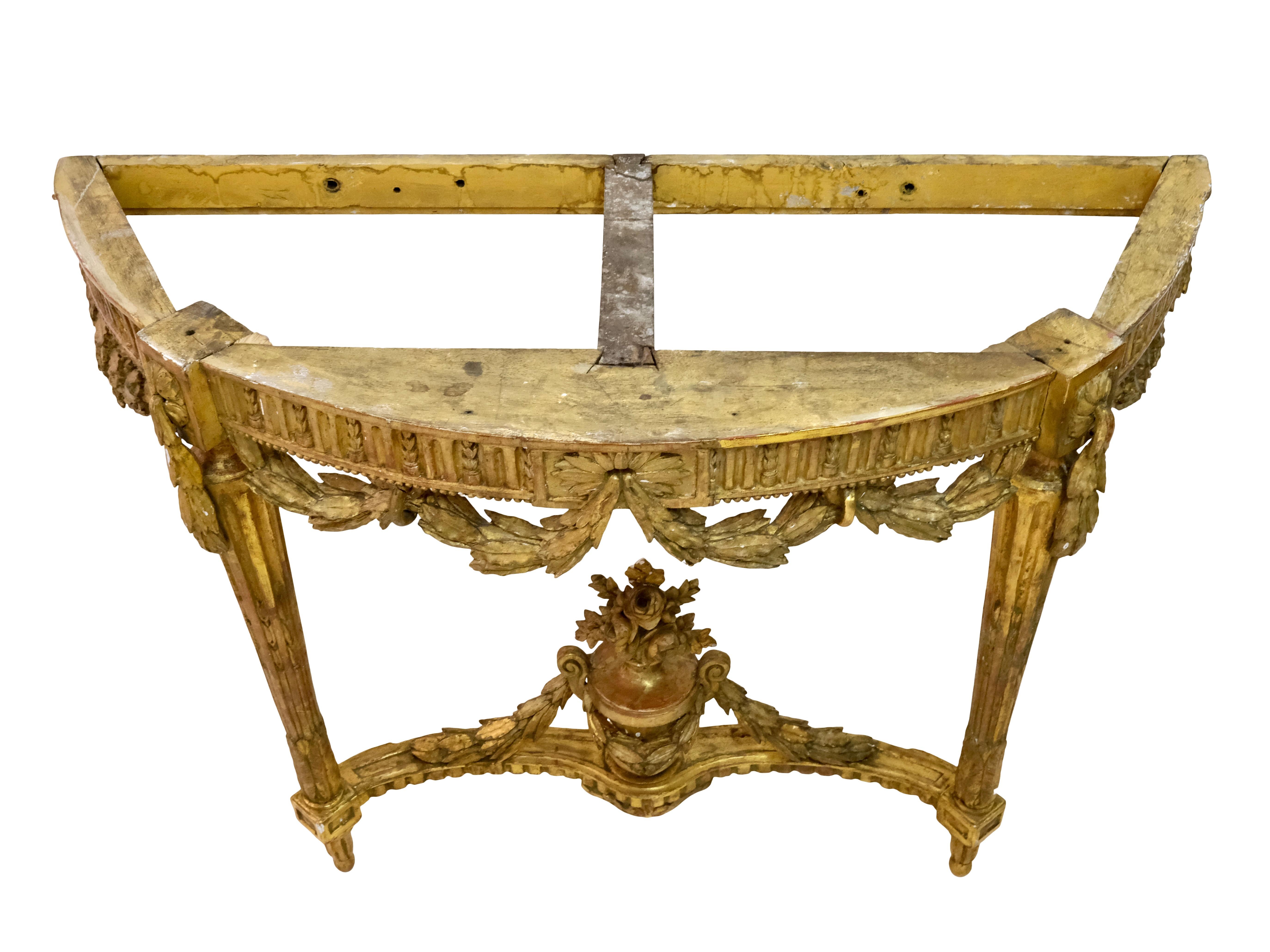 1750er Louis Seize XVI Goldener Konsolentisch mit Marmor und originalem Spiegel  (Holz) im Angebot