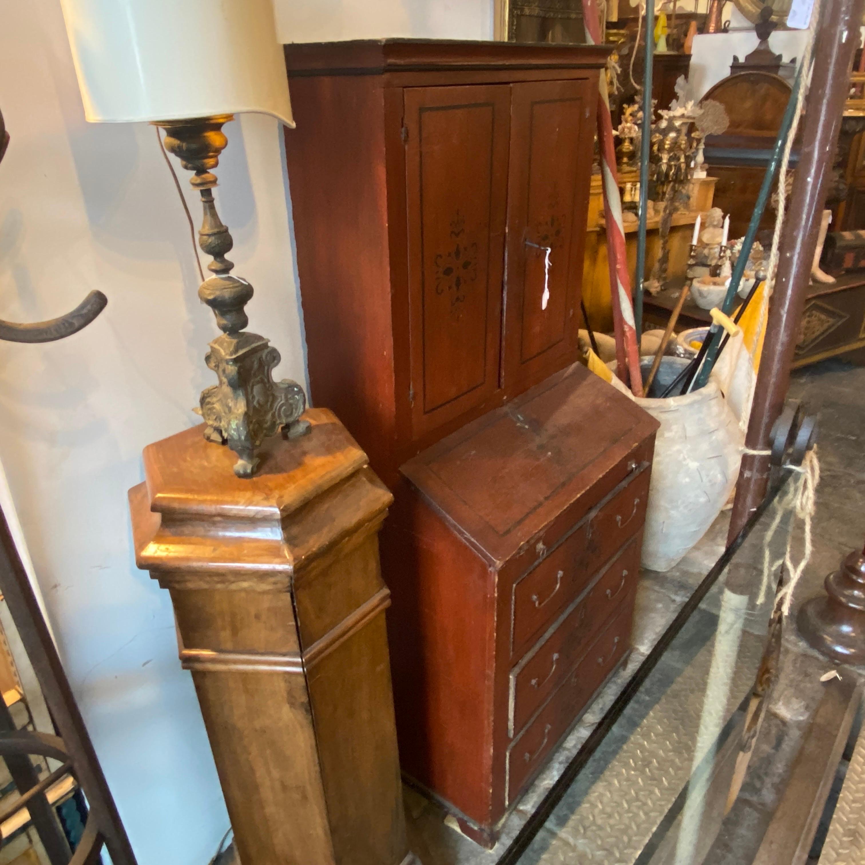 Trumeau rustico siciliano Luigi XV del 1750 dipinto a mano in legno di abete in vendita 3