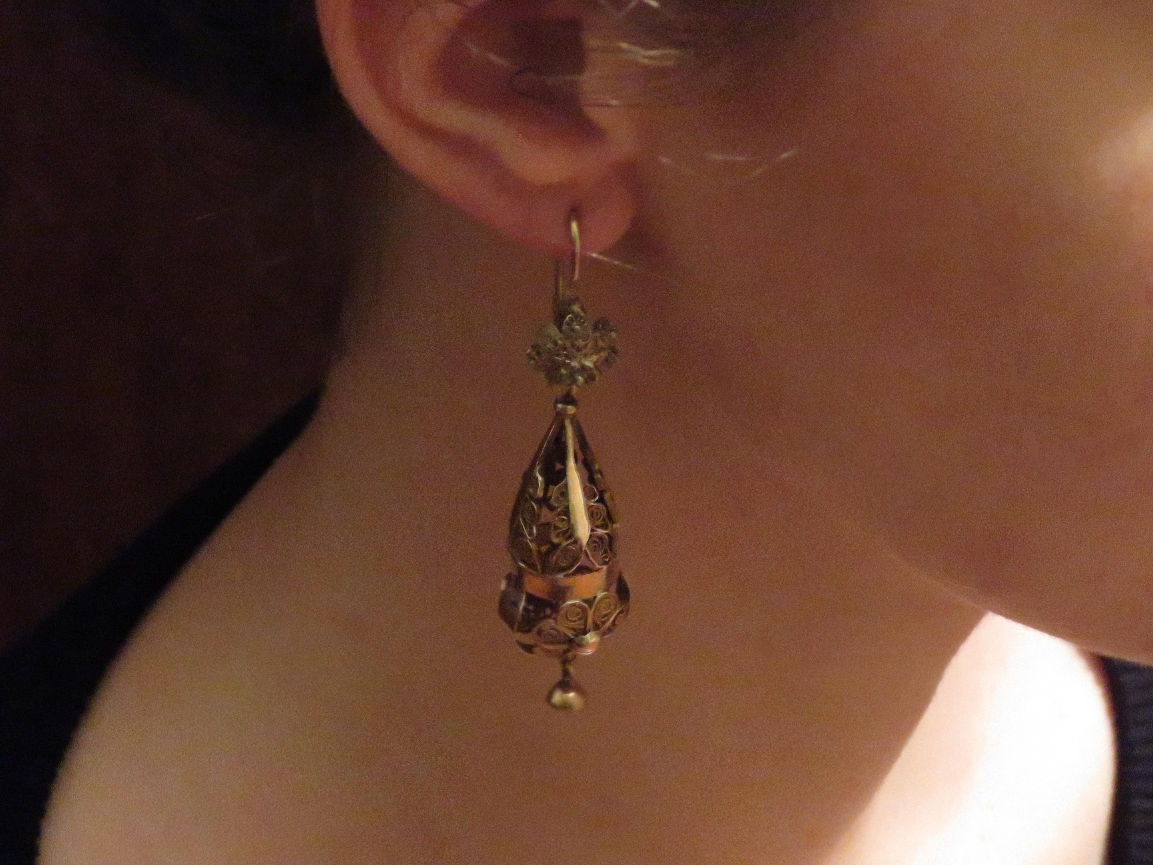 Antique 1870s Rose Gold  Earrings In Good Condition In Milano, IT