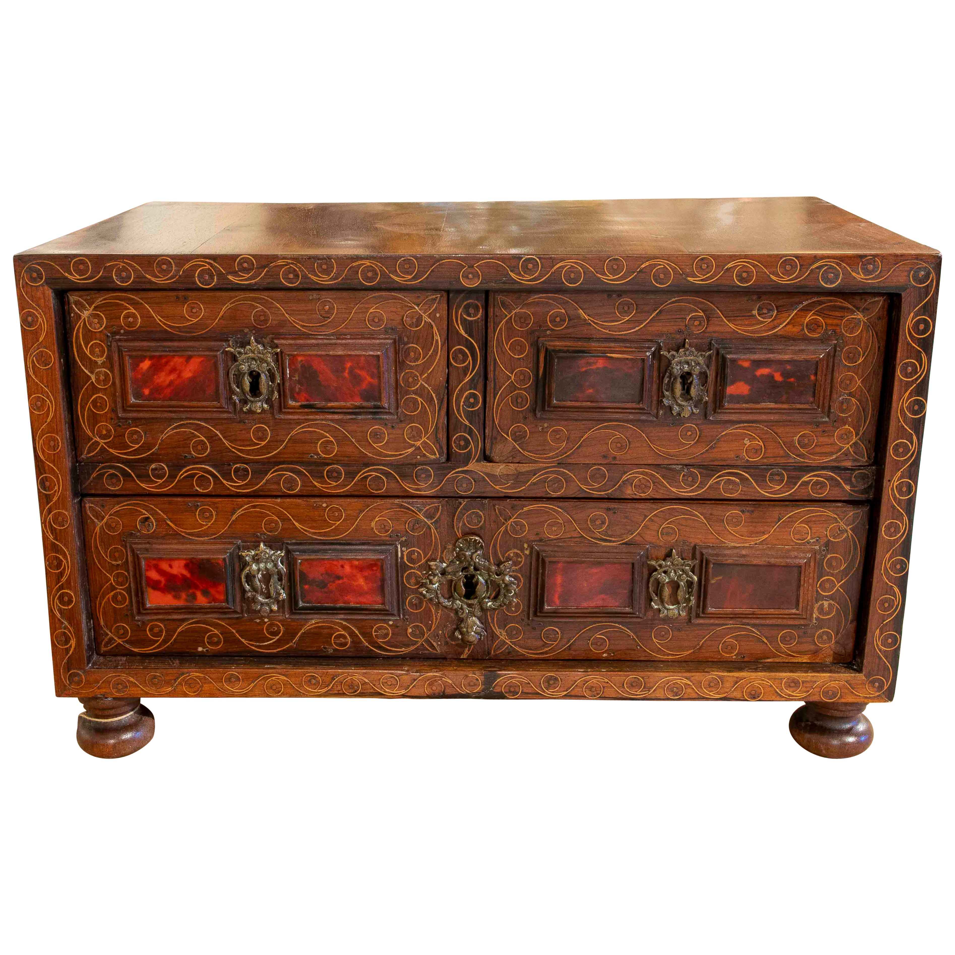 1750s Spanish Bargueño with Marquetry and Red Tortoiseshell Plaques