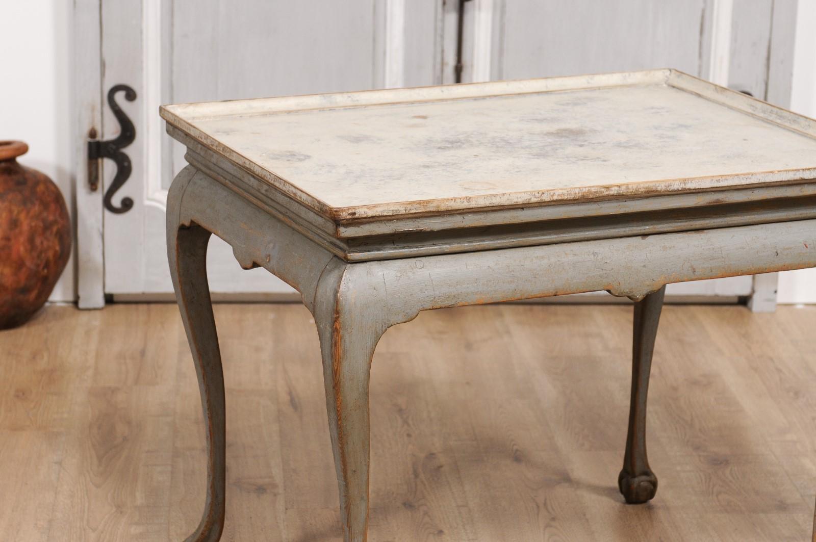 1750s Swedish Rococo Gray Painted Tea Table with Tray Top and Ball and Claw Feet For Sale 3