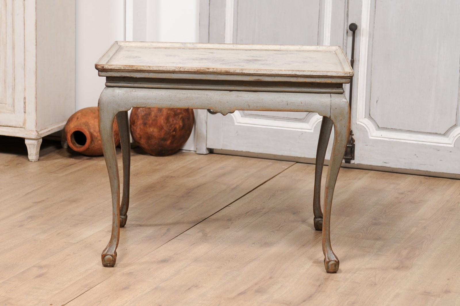 1750s Swedish Rococo Gray Painted Tea Table with Tray Top and Ball and Claw Feet For Sale 6