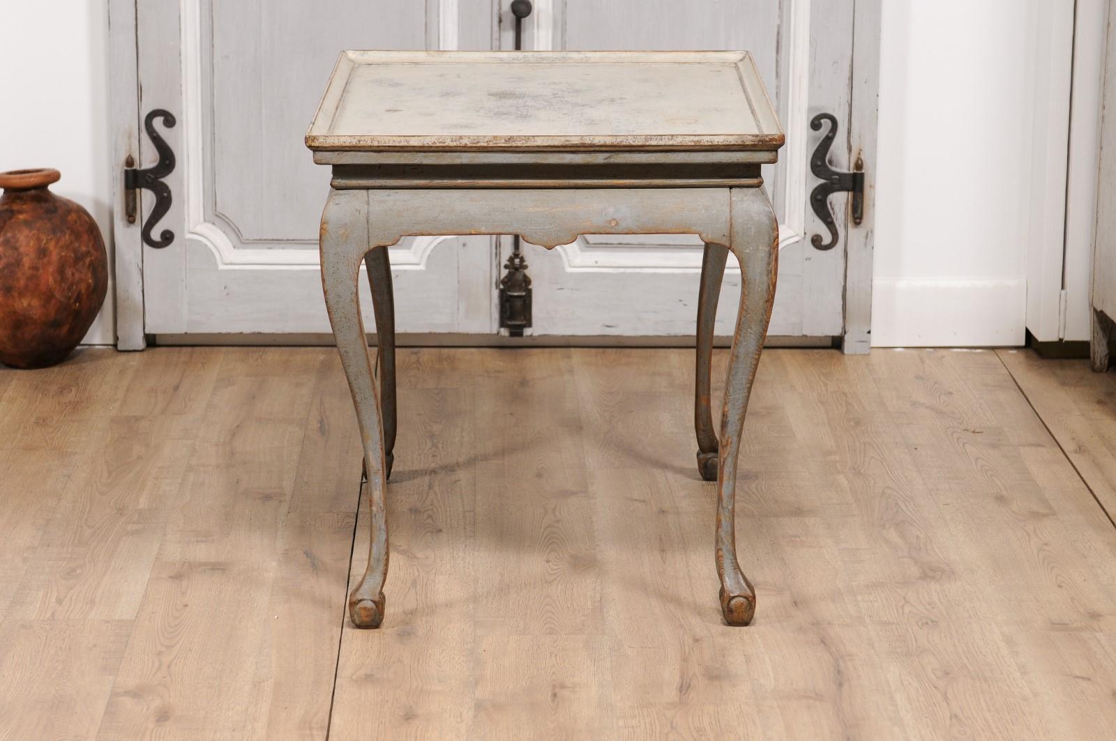1750s Swedish Rococo Gray Painted Tea Table with Tray Top and Ball and Claw Feet For Sale 7