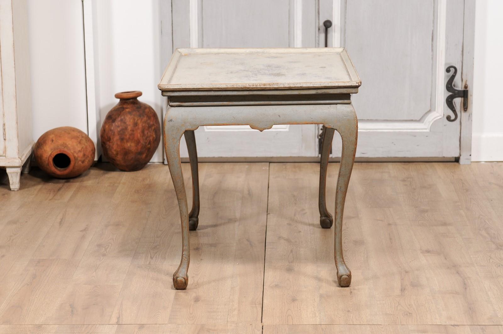 1750s Swedish Rococo Gray Painted Tea Table with Tray Top and Ball and Claw Feet In Good Condition For Sale In Atlanta, GA