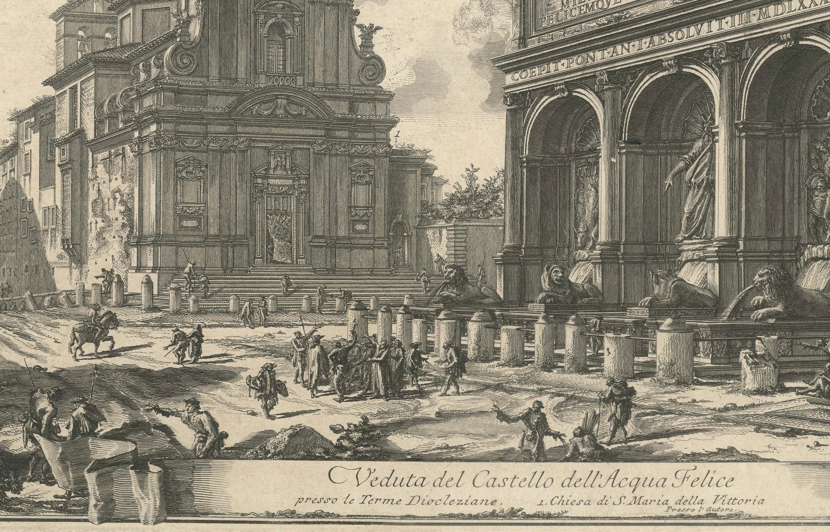  1751 Grabado de Giovanni Battista Piranesi - Veduta del Castello dell'Acqua Felice  

Descripción:  Este exquisito grabado de Giovanni Battista Piranesi, *Veduta del Castello dell'Acqua Felice*, fue creado en 1751 como parte de su serie monumental