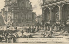 1751 Engraving of Roman Fountain and Church - Fountain of Moses and Santa Maria