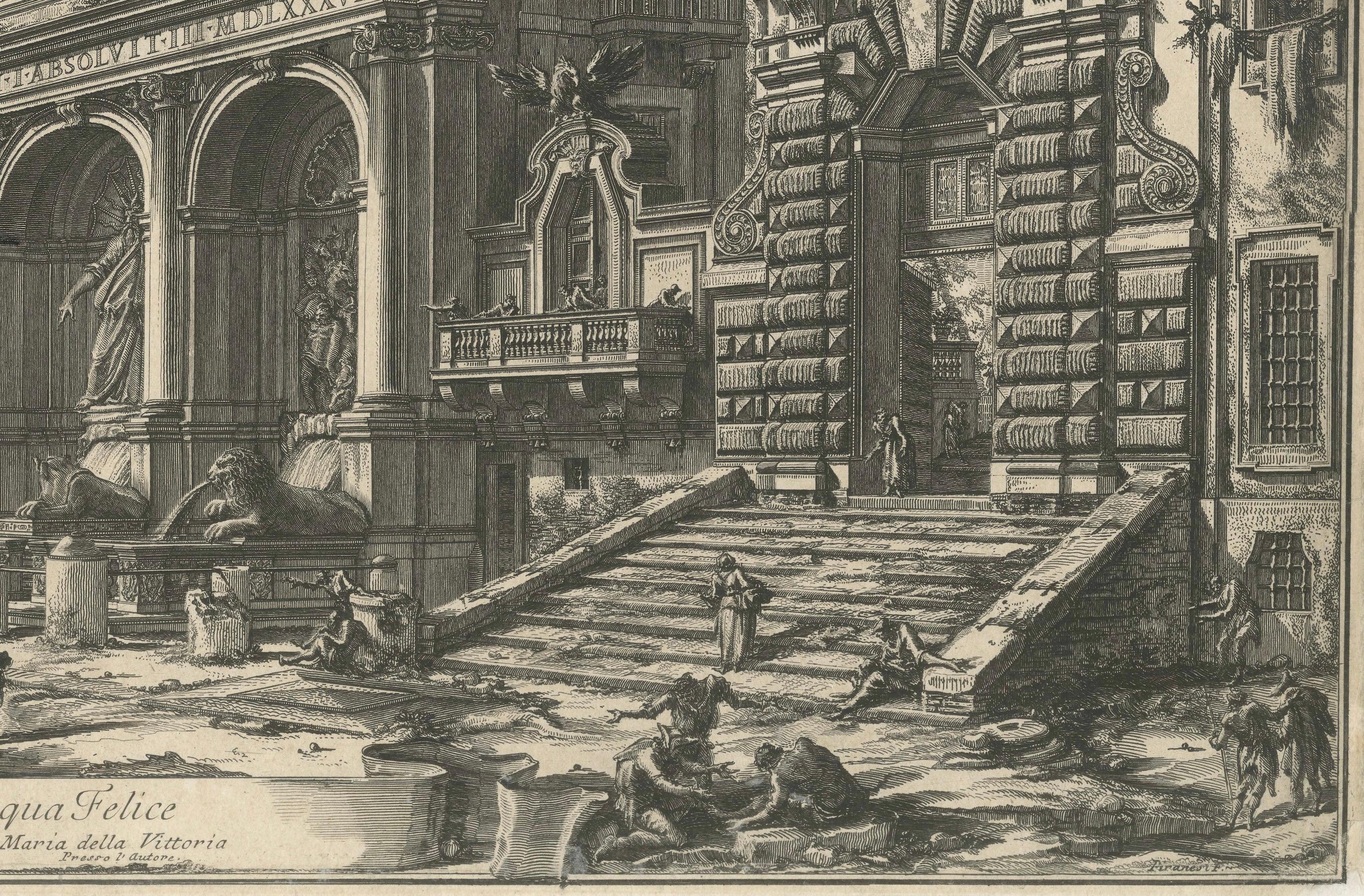 1751 Grabado de fuente e iglesia romanas - Fuente de Moisés y Santa María en Bueno estado para la venta en Langweer, NL