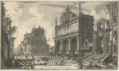 1751 Engraving of Roman Fountain and Church - Fountain of Moses and Santa Maria