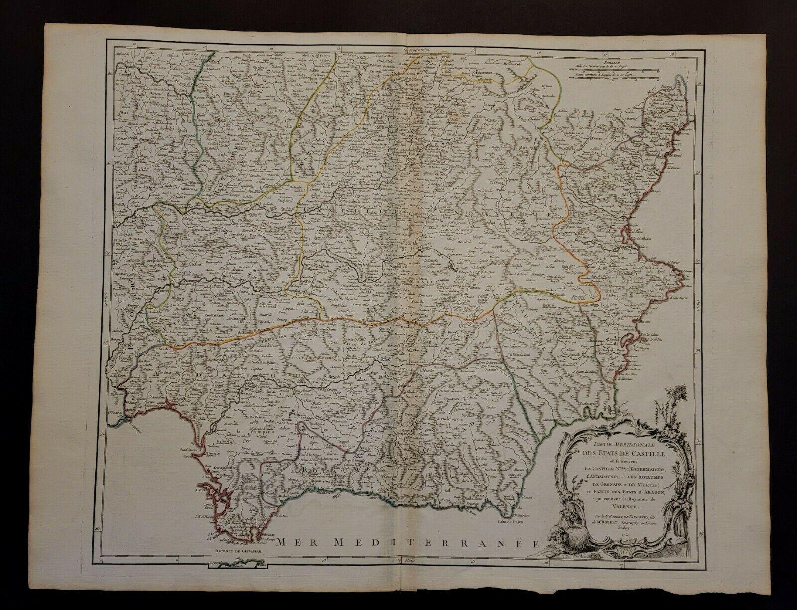 Large Spain Castilla Robert De Vaugondy 
1751 1st Edition
-Colored- Ric.a001

Coming from a family of cartographers, a descendant of the famous Nicolas Sanson and ordinary geographer of the king, Gilles Robert de Vaugondy makes himself known by