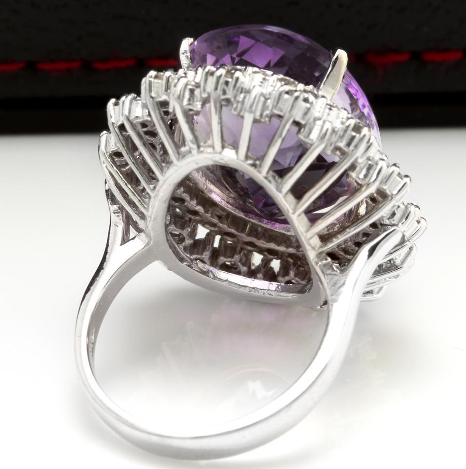 17.52 Carat Natural Amethyst and Diamond 14 Karat Solid White Gold Ring In New Condition For Sale In Los Angeles, CA